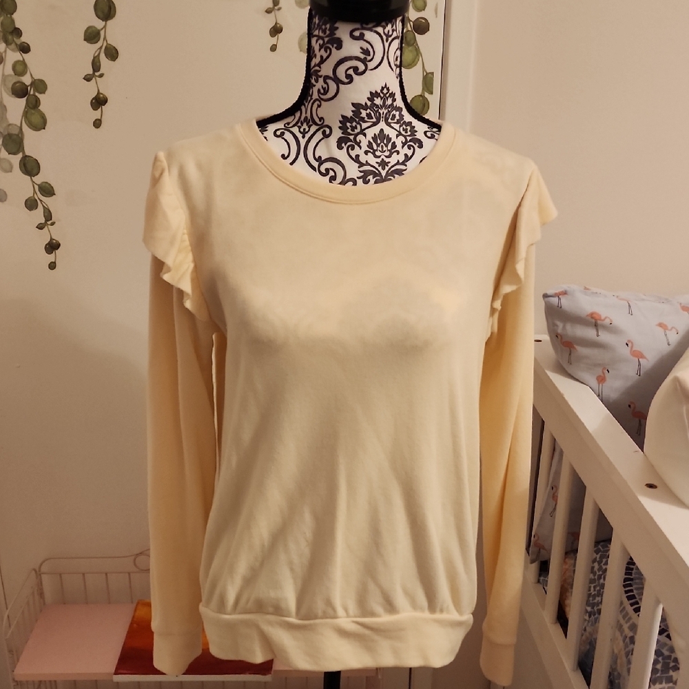 LC Lauren Conrad Cream Ruffle Sleeve Sweatshirt Sz S